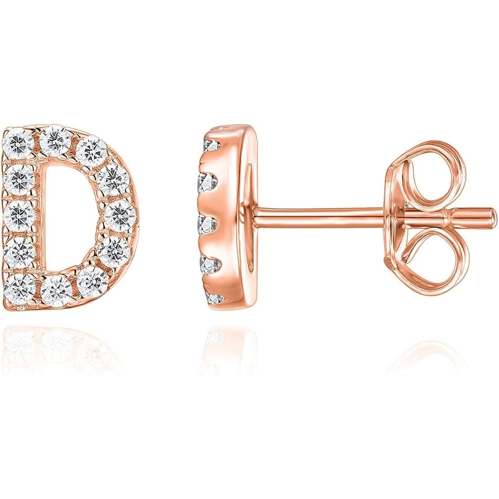 image:imagePAVOI 14K Gold Plated 925 Sterling Silver Cubic Zirconia Initial Letter Stud Earrings for Women Simulated Diamond Alphabet Letter Earrings D