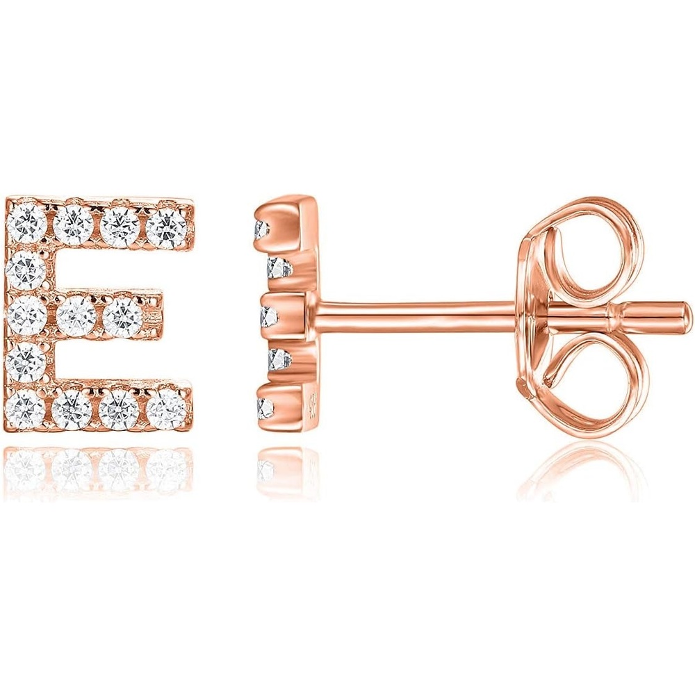image:imagePAVOI 14K Gold Plated 925 Sterling Silver Cubic Zirconia Initial Letter Stud Earrings for Women Simulated Diamond Alphabet Letter Earrings E