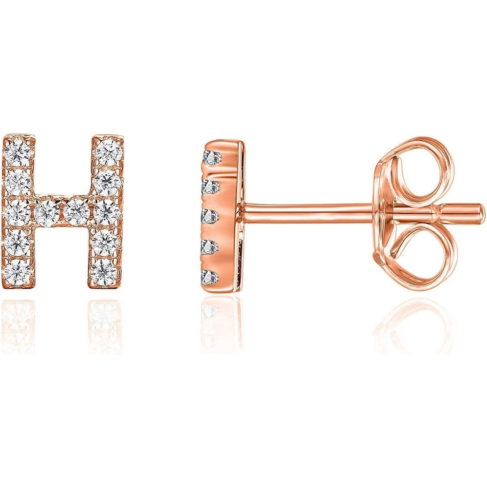 image:imagePAVOI 14K Gold Plated 925 Sterling Silver Cubic Zirconia Initial Letter Stud Earrings for Women Simulated Diamond Alphabet Letter Earrings H