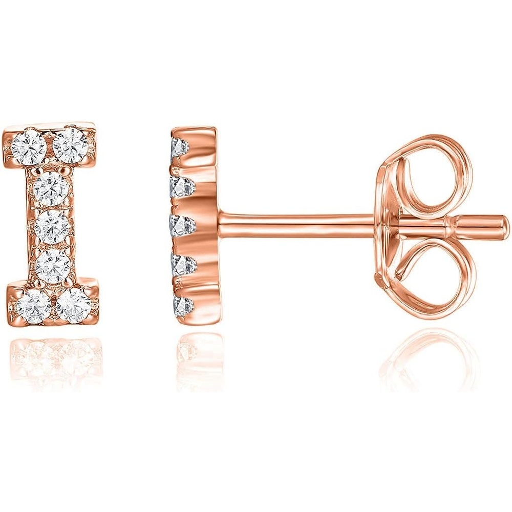 image:imagePAVOI 14K Gold Plated 925 Sterling Silver Cubic Zirconia Initial Letter Stud Earrings for Women Simulated Diamond Alphabet Letter Earrings I