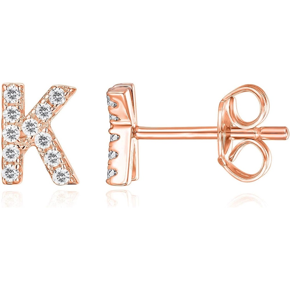 image:imagePAVOI 14K Gold Plated 925 Sterling Silver Cubic Zirconia Initial Letter Stud Earrings for Women Simulated Diamond Alphabet Letter Earrings K