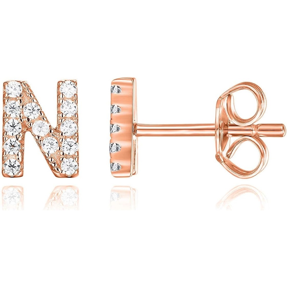 image:imagePAVOI 14K Gold Plated 925 Sterling Silver Cubic Zirconia Initial Letter Stud Earrings for Women Simulated Diamond Alphabet Letter Earrings N