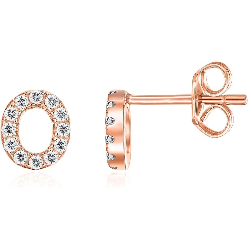 image:imagePAVOI 14K Gold Plated 925 Sterling Silver Cubic Zirconia Initial Letter Stud Earrings for Women Simulated Diamond Alphabet Letter Earrings O