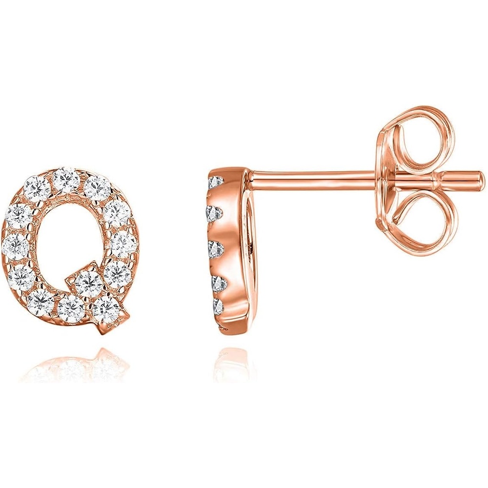 image:imagePAVOI 14K Gold Plated 925 Sterling Silver Cubic Zirconia Initial Letter Stud Earrings for Women Simulated Diamond Alphabet Letter Earrings Q