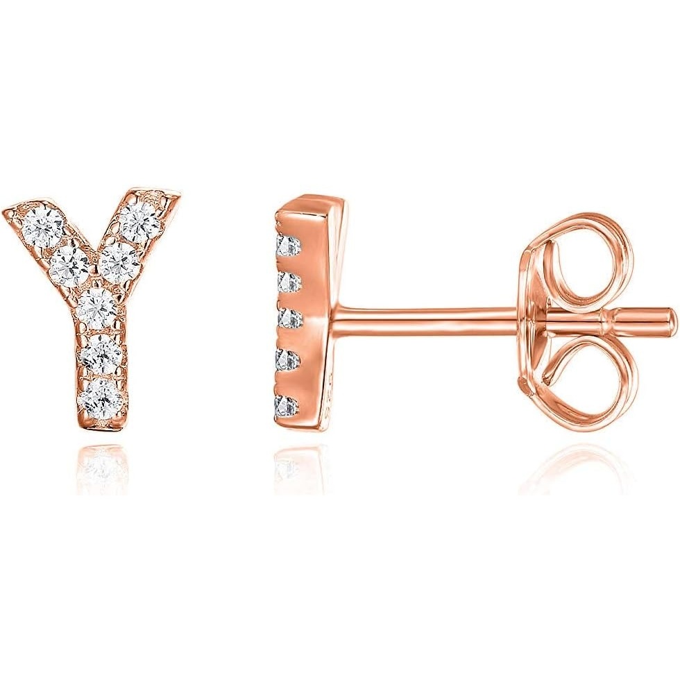 image:imagePAVOI 14K Gold Plated 925 Sterling Silver Cubic Zirconia Initial Letter Stud Earrings for Women Simulated Diamond Alphabet Letter Earrings Y