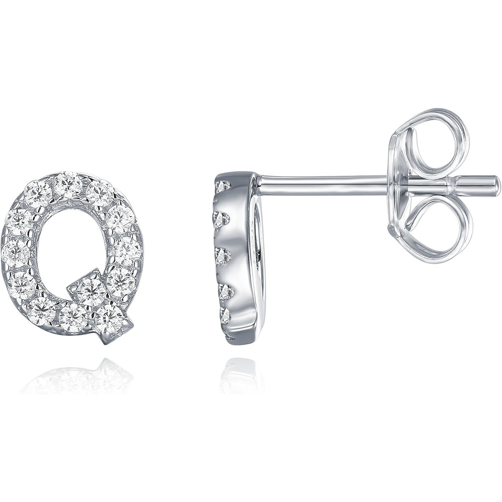 image:imagePAVOI 14K Gold Plated 925 Sterling Silver Cubic Zirconia Initial Letter Stud Earrings for Women Simulated Diamond Alphabet Letter EarringsQ