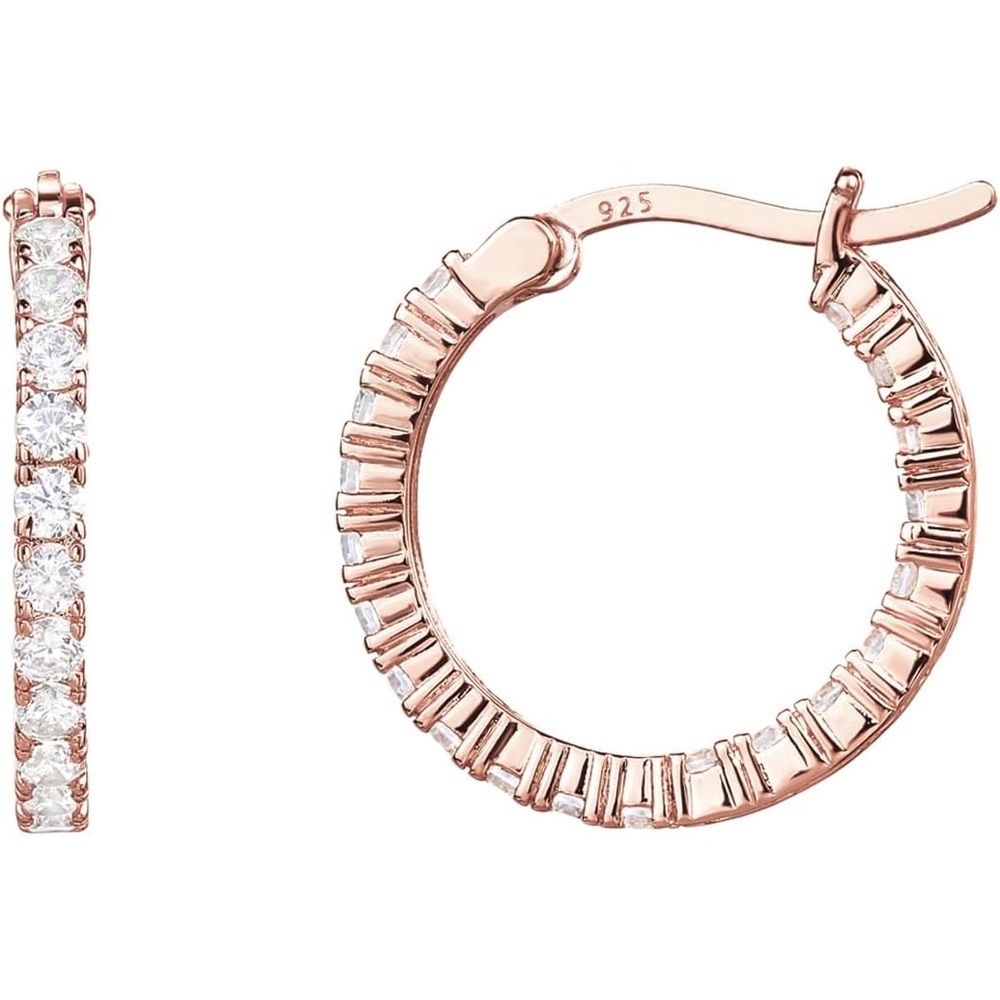 image:imagePAVOI 14K Gold Plated 925 Sterling Silver Post Cubic Zirconia Hoop Earrings for Women Elegant Inside Out CZ Stone Hoop EarringsRose Gold