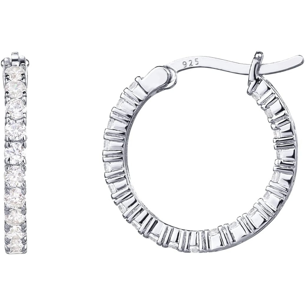 image:imagePAVOI 14K Gold Plated 925 Sterling Silver Post Cubic Zirconia Hoop Earrings for Women Elegant Inside Out CZ Stone Hoop EarringsWhite Gold