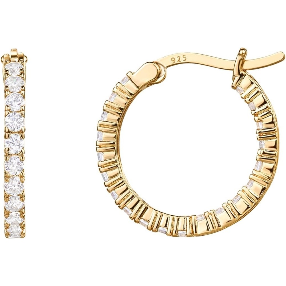 image:imagePAVOI 14K Gold Plated 925 Sterling Silver Post Cubic Zirconia Hoop Earrings for Women Elegant Inside Out CZ Stone Hoop EarringsYellow Gold