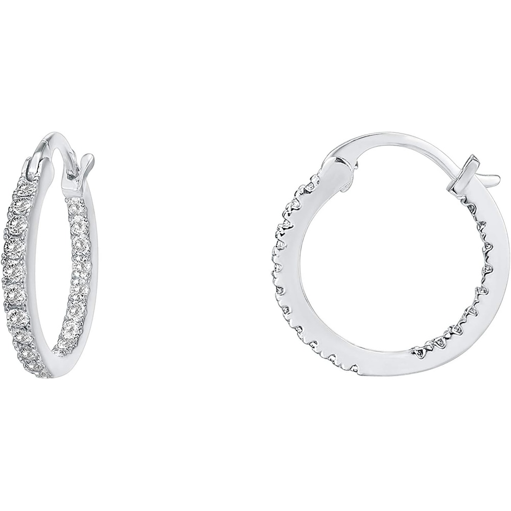 image:imagePAVOI 14K Gold Plated 925 Sterling Silver Post Cubic Zirconia Hoop EarringsWhite Gold