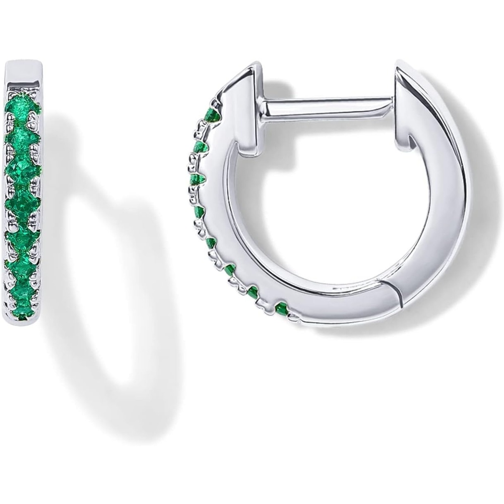 image:imagePAVOI 14K Gold Plated 925 Sterling Silver Post Huggies Cubic Zirconia Huggie Earrings for Women Green Garnet Spinel Blue Black Multicolored StonesGreen CZ