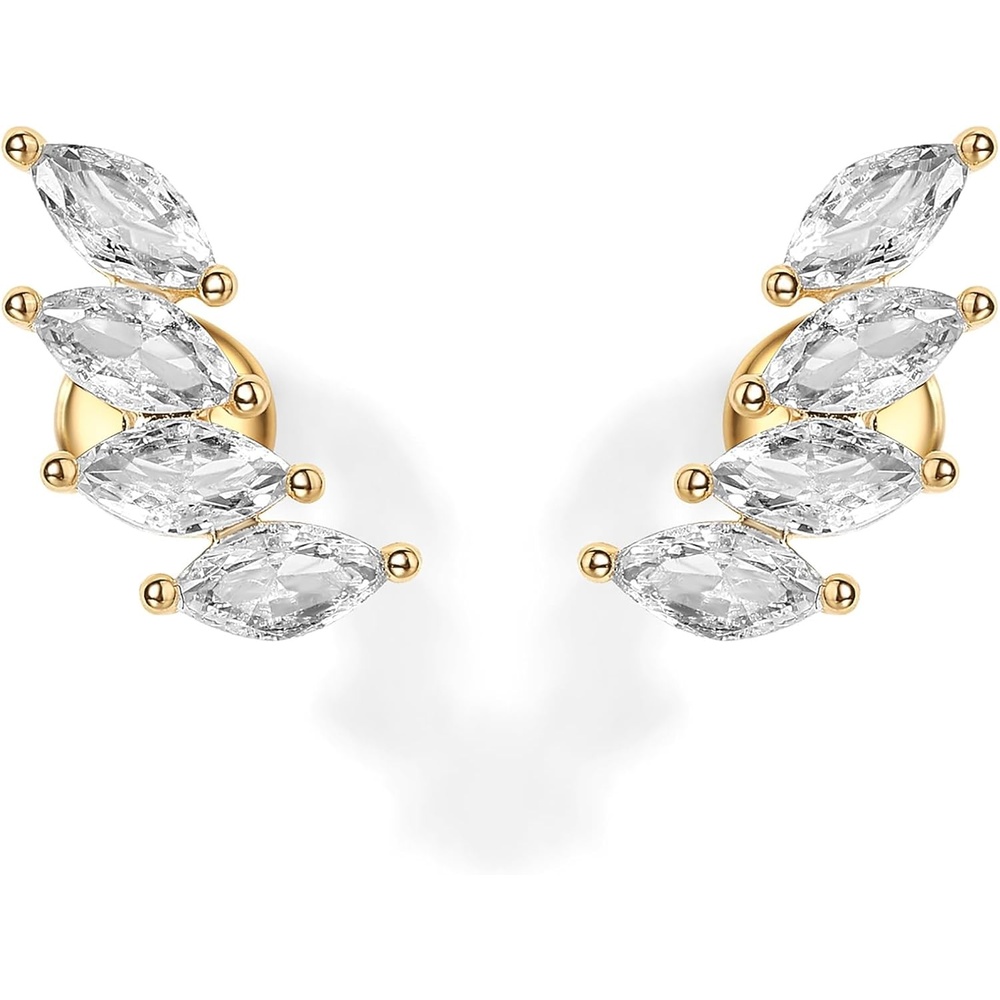image:imagePAVOI 14K Gold Plated 925 Sterling Silver Post Navette CZ Crawler Flat Back Earrings for Women Small Cartilage Cubic Zirconia Stud Earring Helix Piercing JewelryYellow Gold