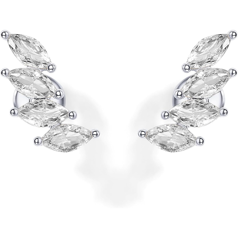 image:imagePAVOI 14K Gold Plated 925 Sterling Silver Post Navette CZ Crawler Flat Back Earrings for Women Small Cartilage Cubic Zirconia Stud Earring Helix Piercing JewelryWhite Gold