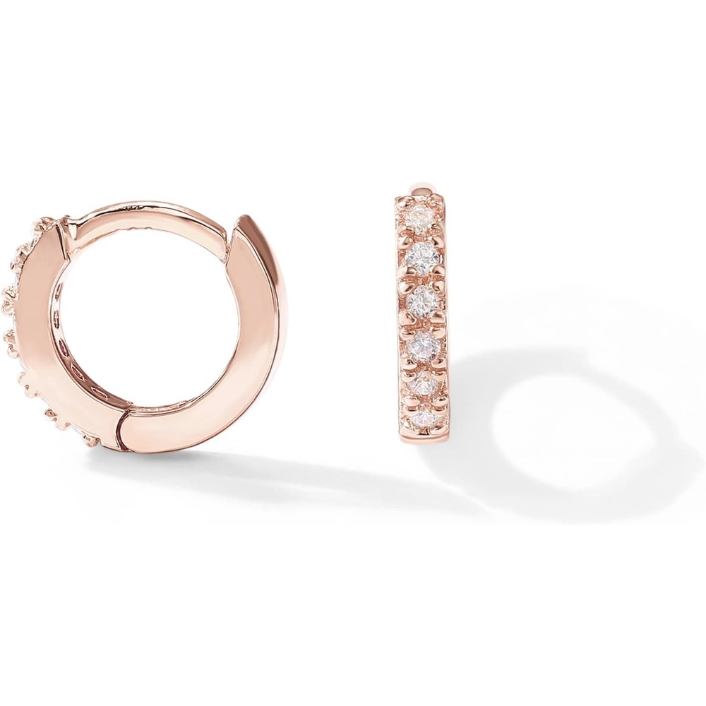image:imagePAVOI 14K Gold Plated 925 Sterling Silver Posts Cubic Zirconia Mini Huggie Earrings for Women Tiny Cartilage Helix Huggie Hoop EarringsCubic Zirconia