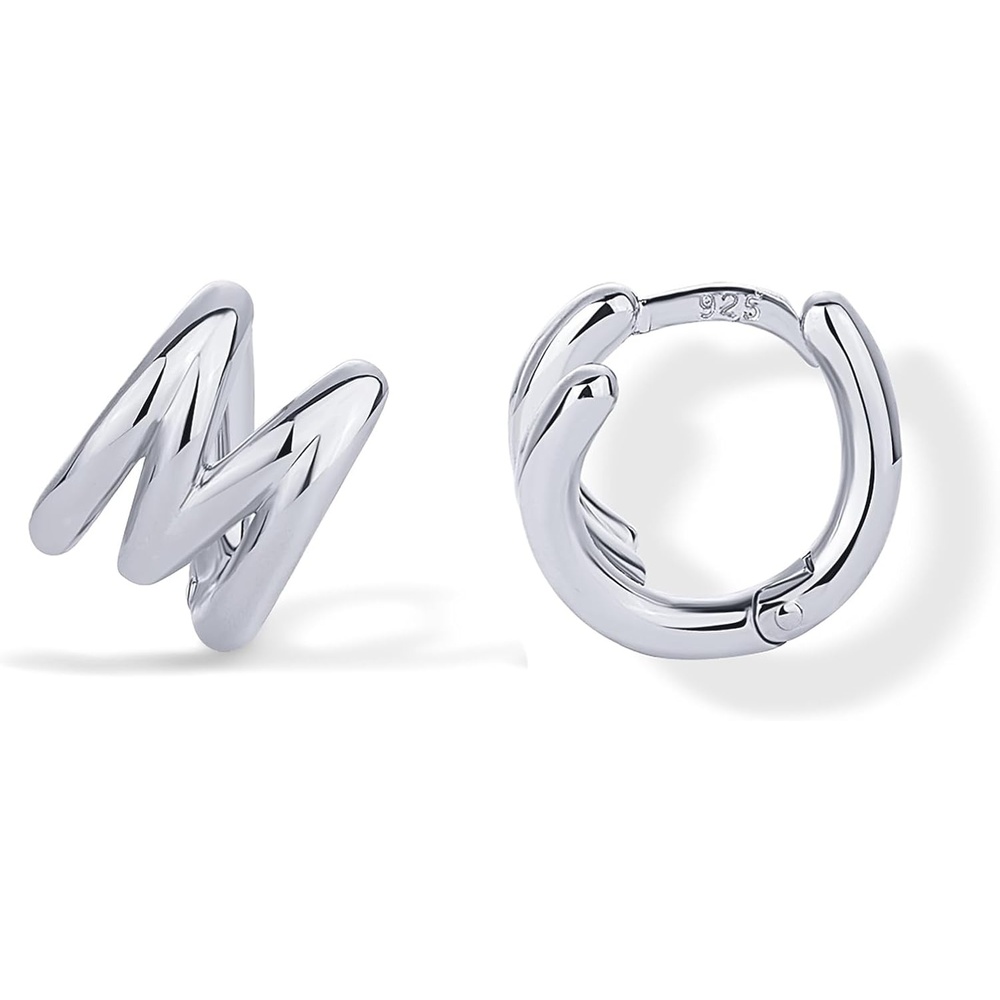image:imagePAVOI 14K Gold Plated 925 Sterling Silver Posts Dainty Initial Huggie Earrings for Women Gold Huggie Hoop Small Initial Jewelry Trendy Alphabet Letter Earrings M