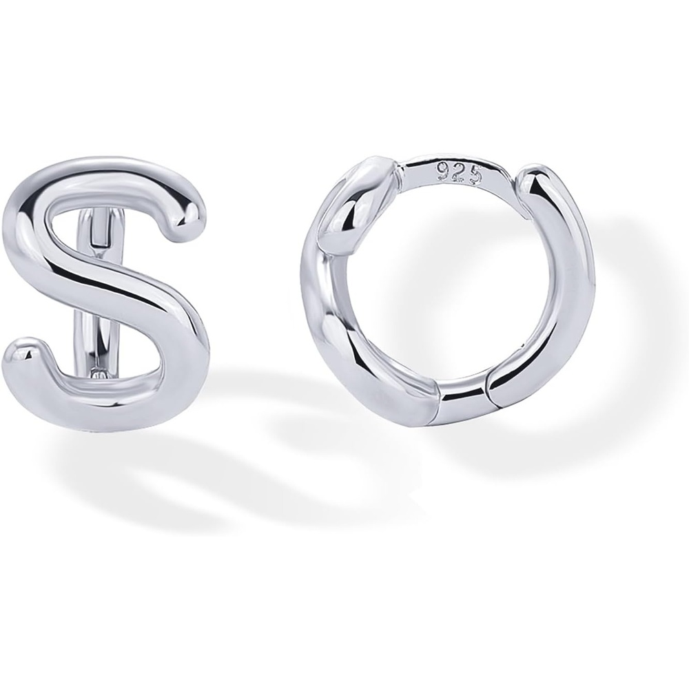 image:imagePAVOI 14K Gold Plated 925 Sterling Silver Posts Dainty Initial Huggie Earrings for Women Gold Huggie Hoop Small Initial Jewelry Trendy Alphabet Letter Earrings S