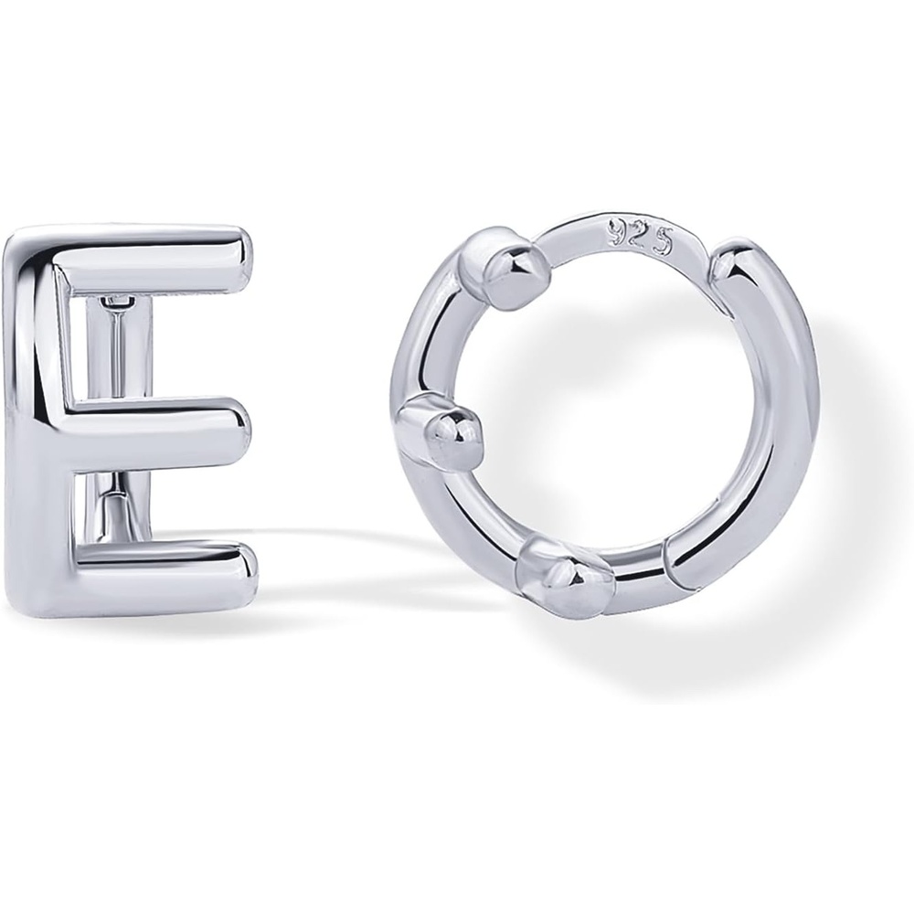 image:imagePAVOI 14K Gold Plated 925 Sterling Silver Posts Dainty Initial Huggie Earrings for Women Gold Huggie Hoop Small Initial Jewelry Trendy Alphabet Letter Earrings E