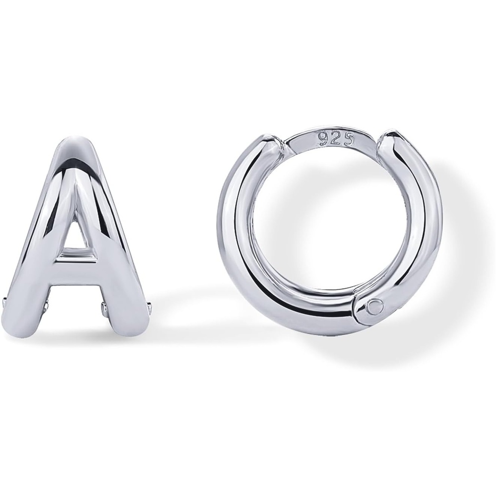 image:imagePAVOI 14K Gold Plated 925 Sterling Silver Posts Dainty Initial Huggie Earrings for Women Gold Huggie Hoop Small Initial Jewelry Trendy Alphabet Letter Earrings A