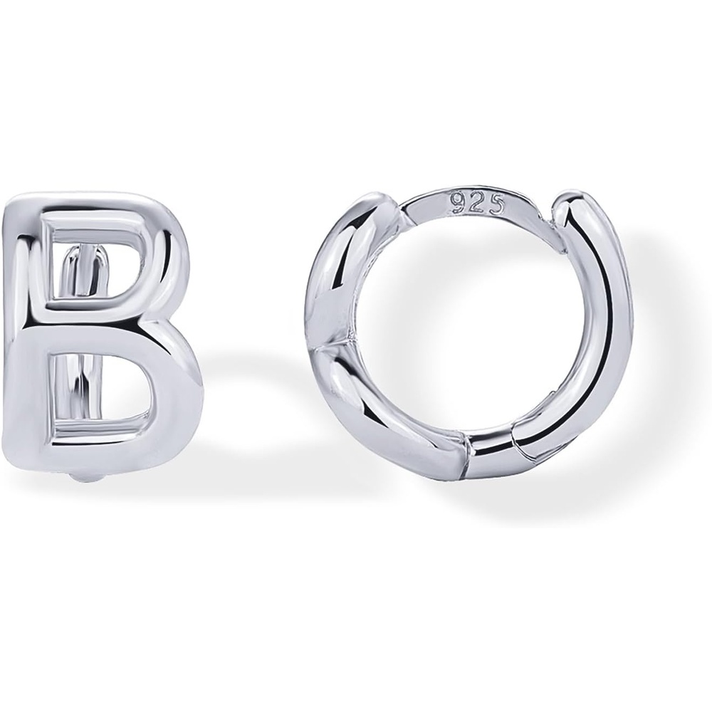 image:imagePAVOI 14K Gold Plated 925 Sterling Silver Posts Dainty Initial Huggie Earrings for Women Gold Huggie Hoop Small Initial Jewelry Trendy Alphabet Letter Earrings B