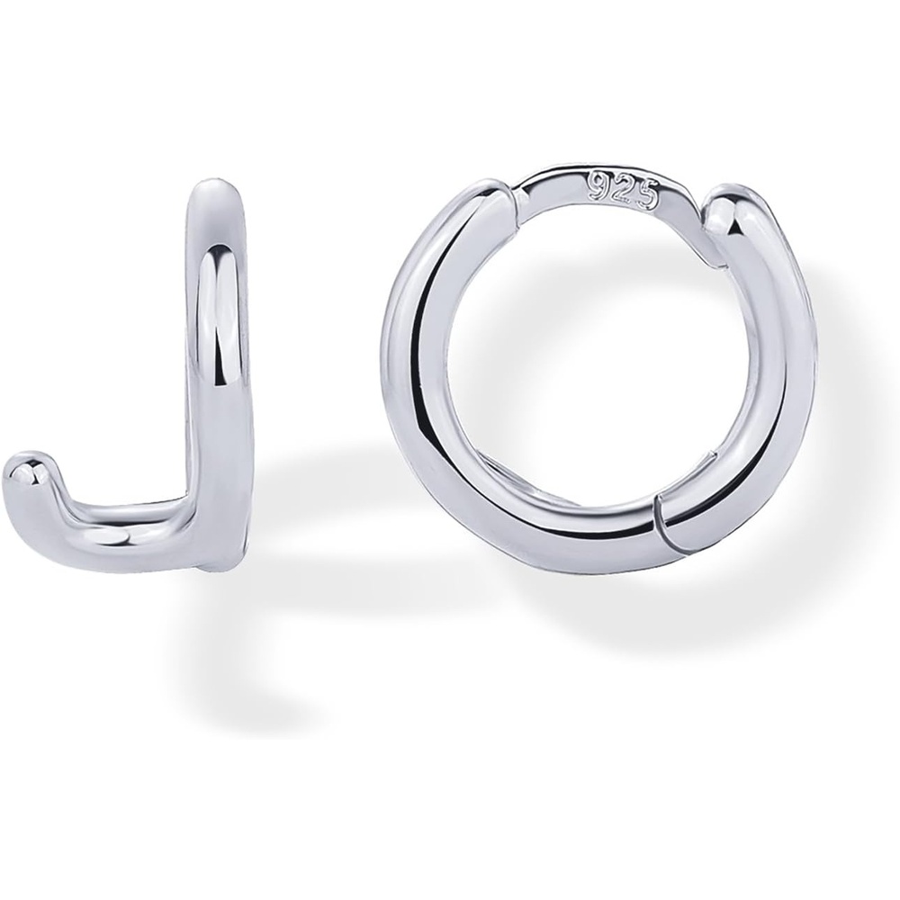 image:imagePAVOI 14K Gold Plated 925 Sterling Silver Posts Dainty Initial Huggie Earrings for Women Gold Huggie Hoop Small Initial Jewelry Trendy Alphabet Letter Earrings J