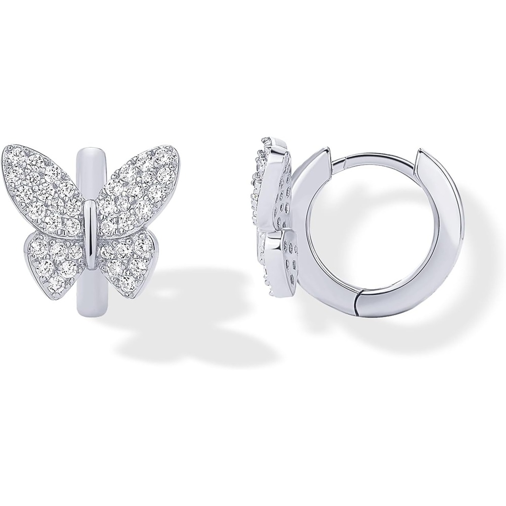 image:imagePAVOI 14K Gold Plated 925 Sterling Silver Posts Small Huggie Hoop Earrings for Women  Trendy Celestial North Star Butterfly Heart Hoop Earrings  Cubic Zirconia Cute Gold Motif Jewelry  Valentines Day Trendy JewelryButterfly