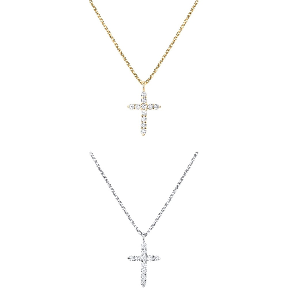 image:imagePAVOI 14K Gold Plated Cubic Zirconia Cross Necklace for Women  Cross Faith Pendant NecklacesWhite  Yellow Pack