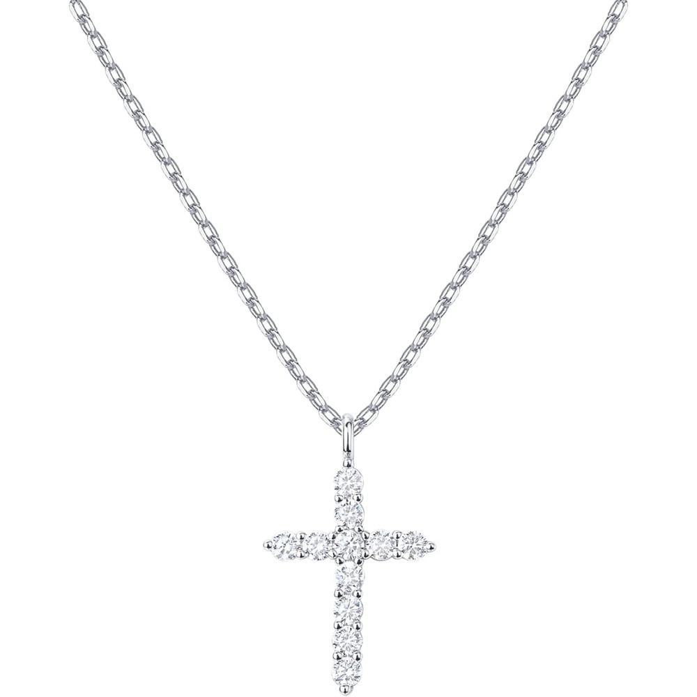 image:imagePAVOI 14K Gold Plated Cubic Zirconia Cross Necklace for Women  Cross Faith Pendant NecklacesWhite Gold