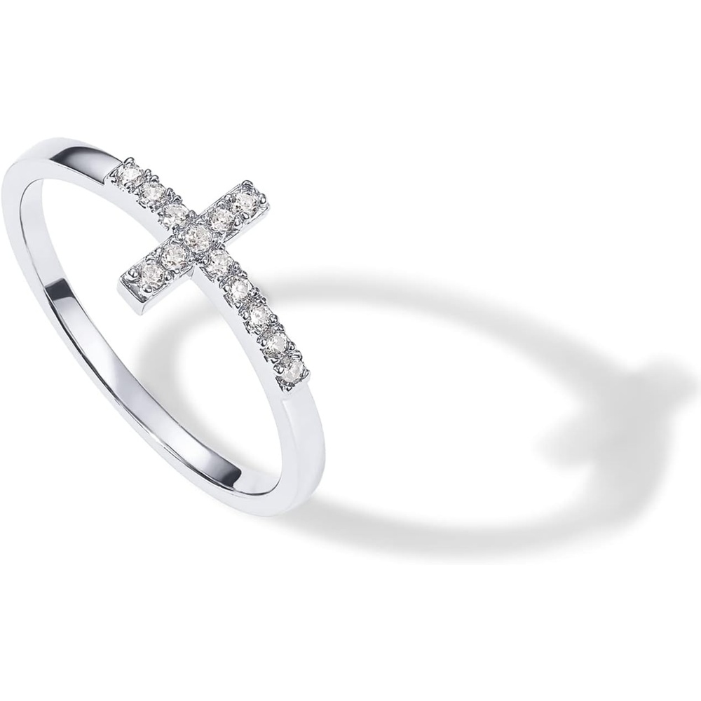 image:imagePAVOI 14K Gold Plated Cubic Zirconia Cross Ring for Women Eternity Promise Ring for Her Infinity Religious Wedding BandWhite Gold