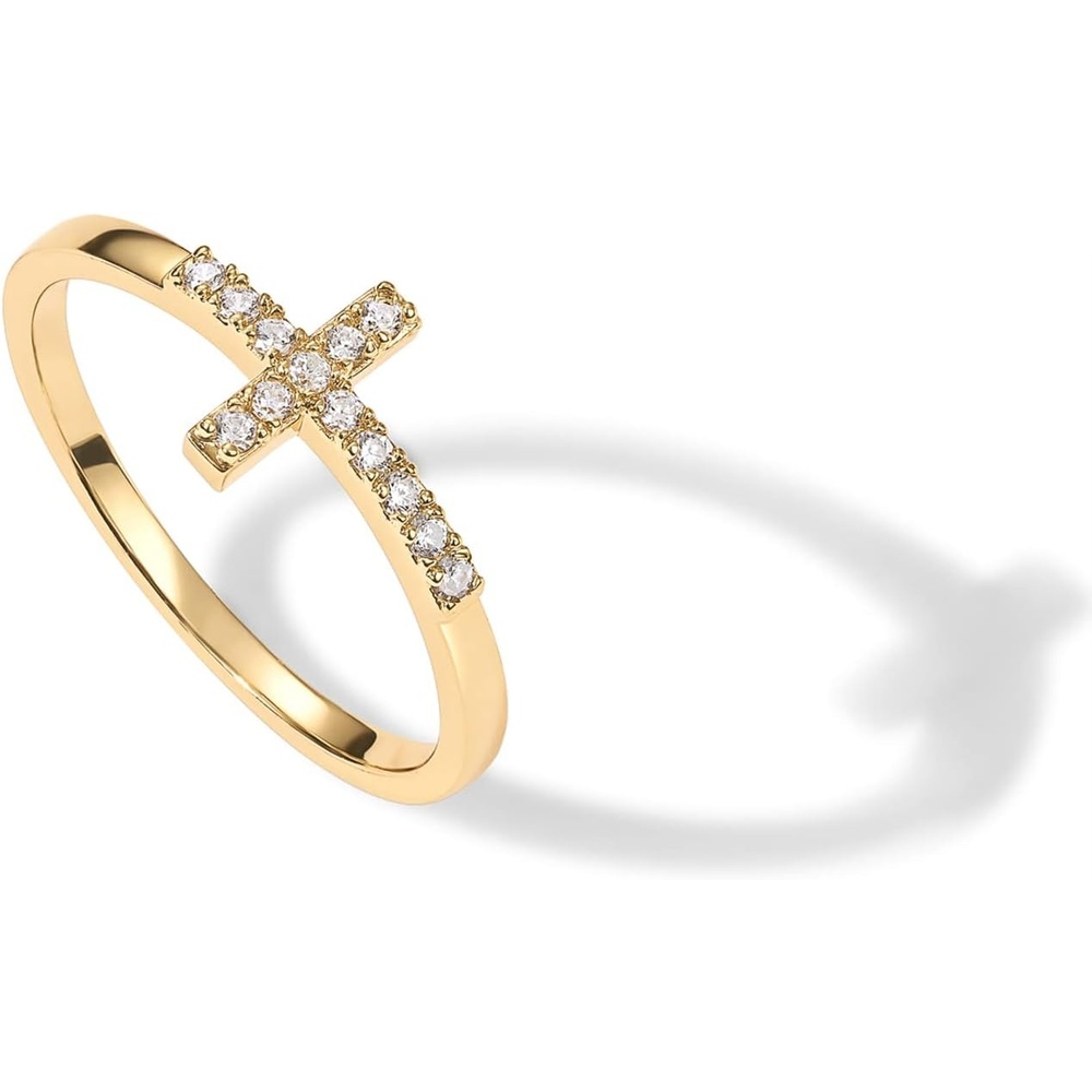image:imagePAVOI 14K Gold Plated Cubic Zirconia Cross Ring for Women Eternity Promise Ring for Her Infinity Religious Wedding BandYellow Gold