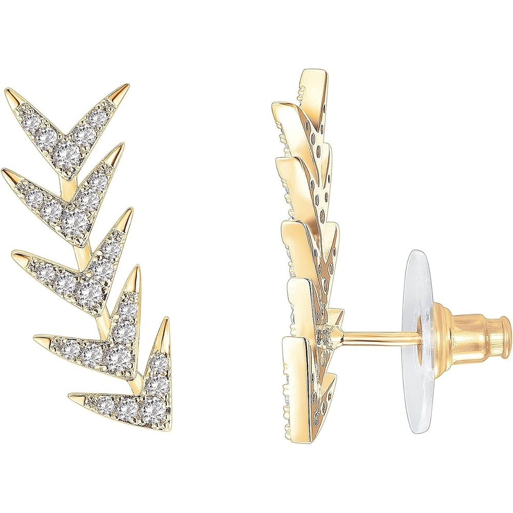 image:imagePAVOI 14K Gold Plated Cubic Zirconia Ear Crawler Earrings  Faux Diamond Ear Climber Fashion Earrings for WomenYellow Gold