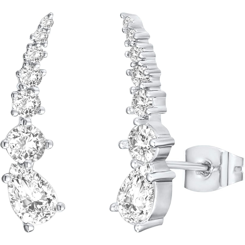 image:imagePAVOI 14K Gold Plated Cubic Zirconia Ear Crawler Stud Earrings for Women  Faux Diamond Arrow Climber Fashion Earrings  Trendy Earscape Statement JewelryWhite Gold