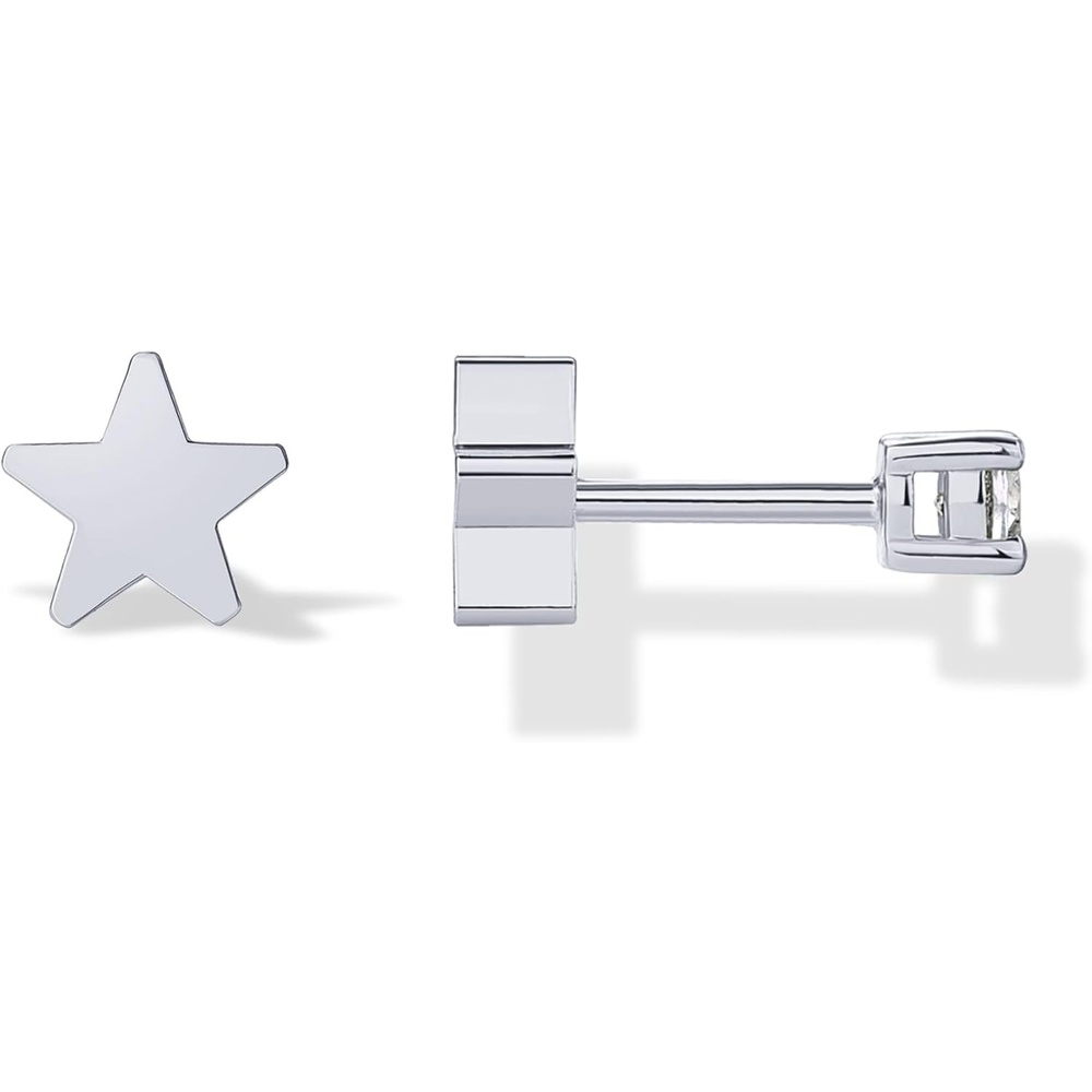 image:imagePAVOI 14K Gold Plated Double Sided Star and Heart Flat Back Stud Earrings for Women with Cubic Zirconia Celestial Earring Screw Back Pair Valentines Day Trendy JewelryStar