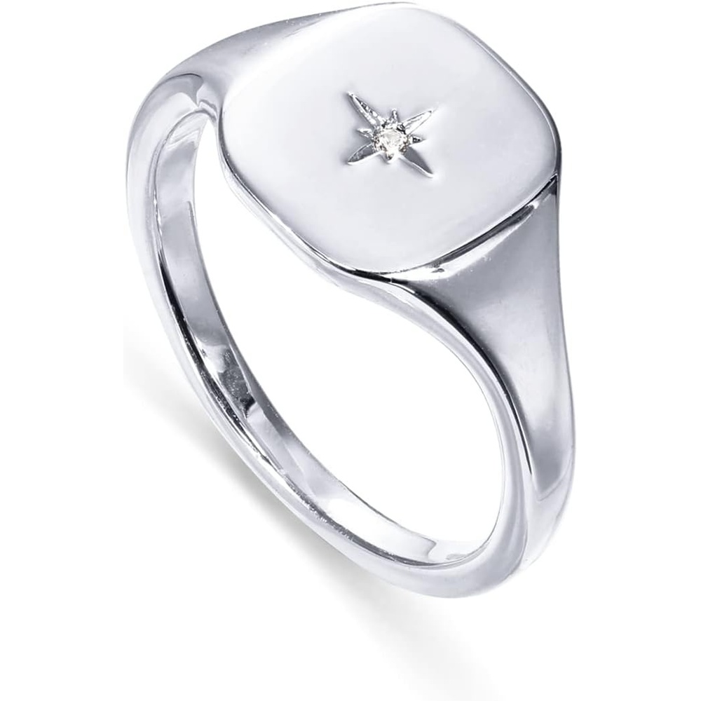 image:imagePAVOI 14K Gold Plated Engraved Signet Ring with North Star Lightweight Thick Statement Rings for Women Everyday JewelryWhite Gold