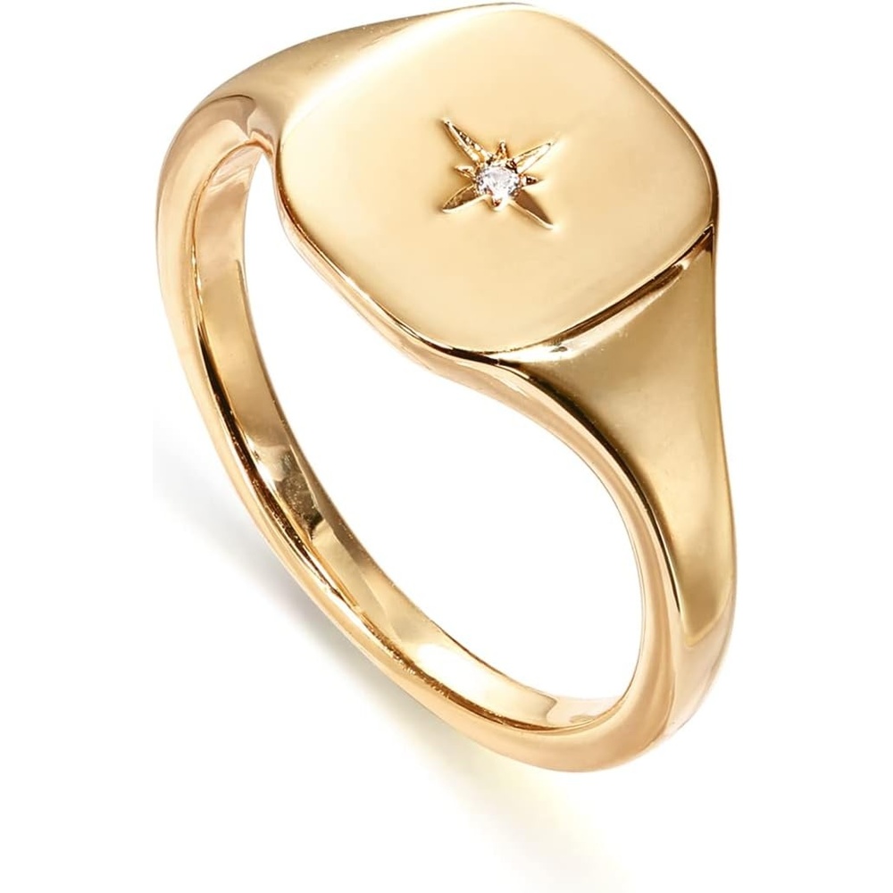 image:imagePAVOI 14K Gold Plated Engraved Signet Ring with North Star  Lightweight Thick Statement Rings for Women  Everyday JewelryYellow Gold