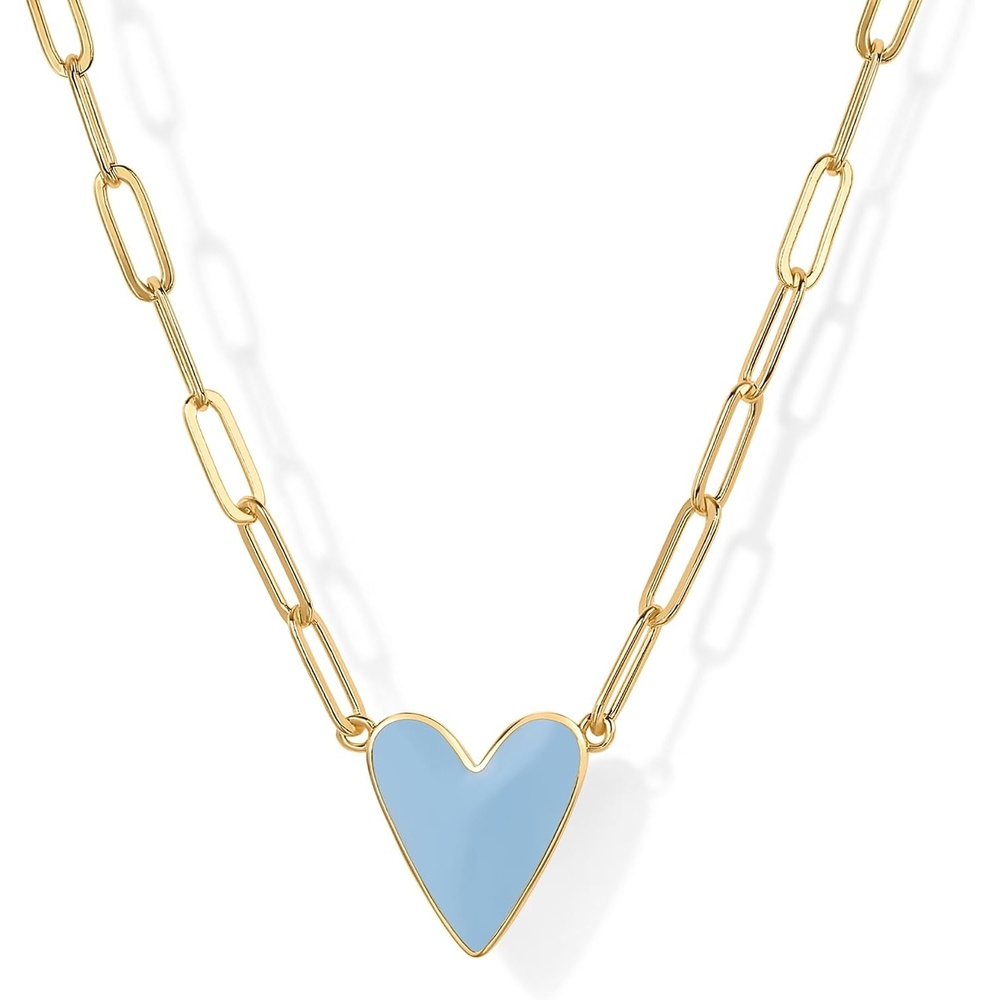 image:imagePAVOI 14K Gold Plated Heart Enamel Pendant Necklace for Women  Love Paperclip Chain Necklaces  Enamel Heart Pendants  Valentines Day Trendy JewelryYellow Gold