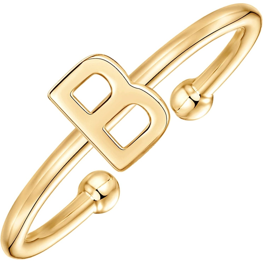 image:imagePAVOI 14K Gold Plated Initial Letter Adjustable Ring for Women  Thin Initial Band  Dainty Fashion Jewelry Gifts B