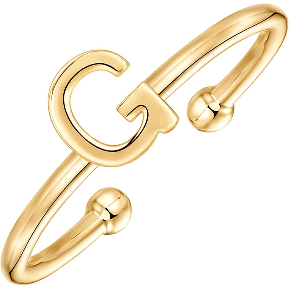 image:imagePAVOI 14K Gold Plated Initial Letter Adjustable Ring for Women Thin Initial Band Dainty Fashion Jewelry Gifts G