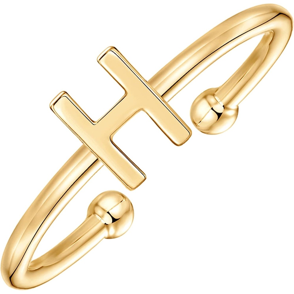 image:imagePAVOI 14K Gold Plated Initial Letter Adjustable Ring for Women Thin Initial Band Dainty Fashion Jewelry Gifts H
