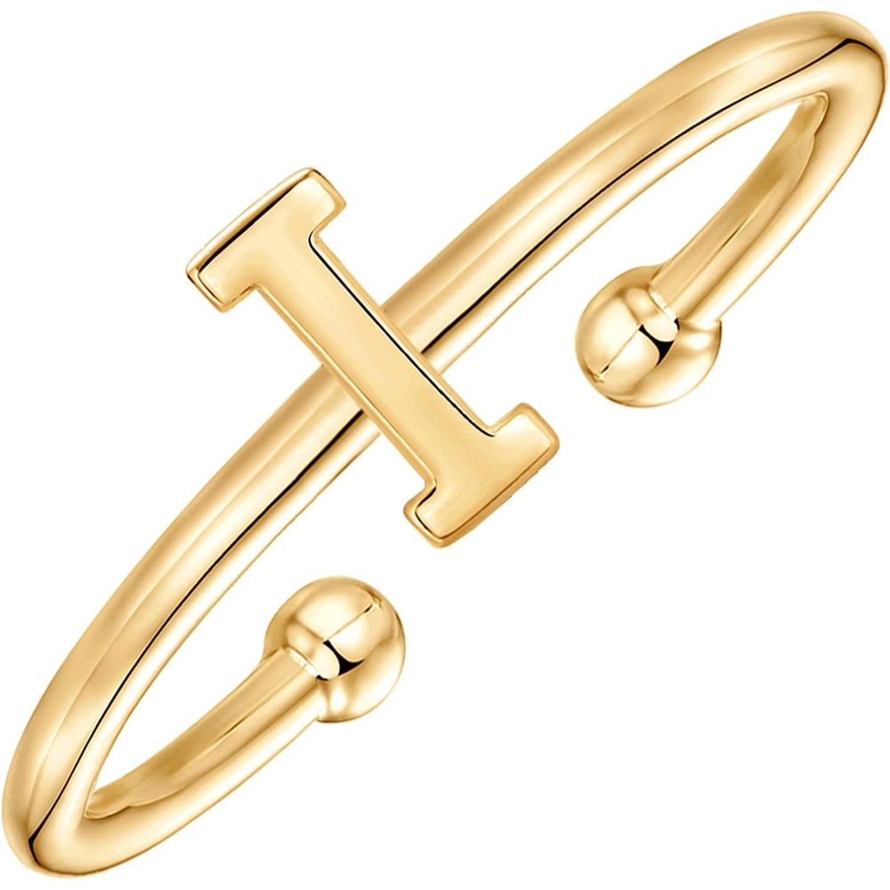 image:imagePAVOI 14K Gold Plated Initial Letter Adjustable Ring for Women Thin Initial Band Dainty Fashion Jewelry Gifts I