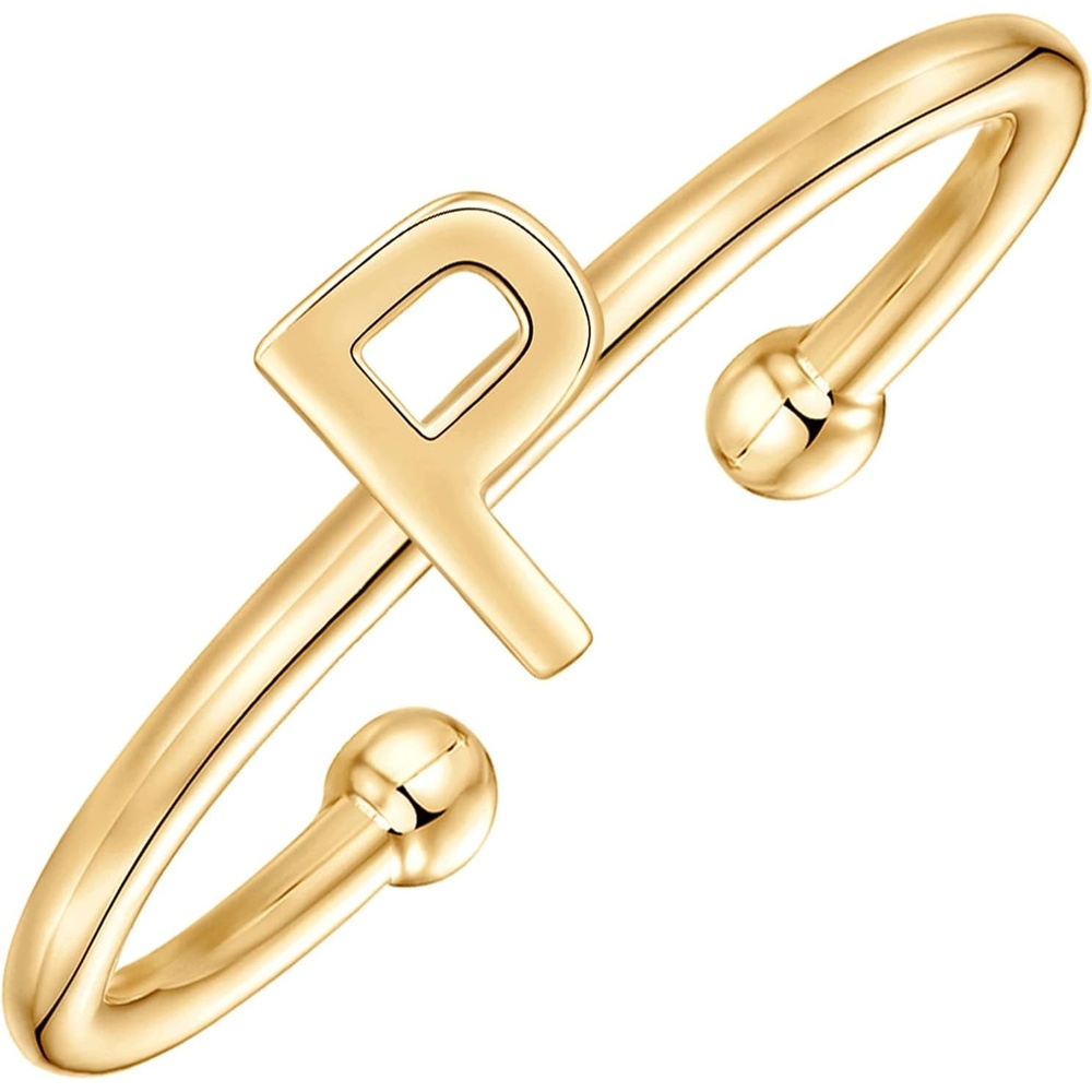 image:imagePAVOI 14K Gold Plated Initial Letter Adjustable Ring for Women Thin Initial Band Dainty Fashion Jewelry Gifts P