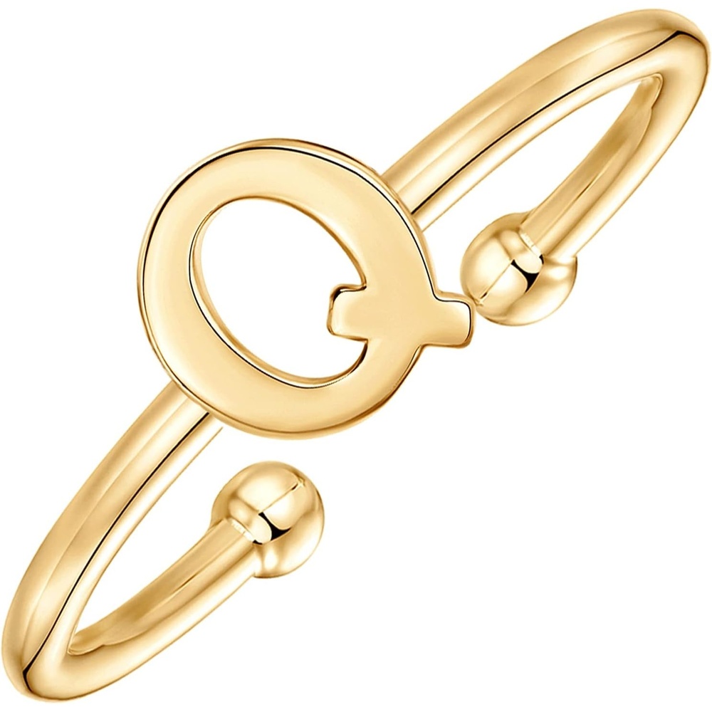 image:imagePAVOI 14K Gold Plated Initial Letter Adjustable Ring for Women Thin Initial Band Dainty Fashion Jewelry Gifts Q