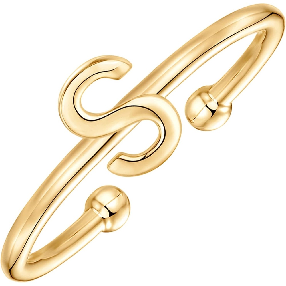 image:imagePAVOI 14K Gold Plated Initial Letter Adjustable Ring for Women  Thin Initial Band  Dainty Fashion Jewelry Gifts S