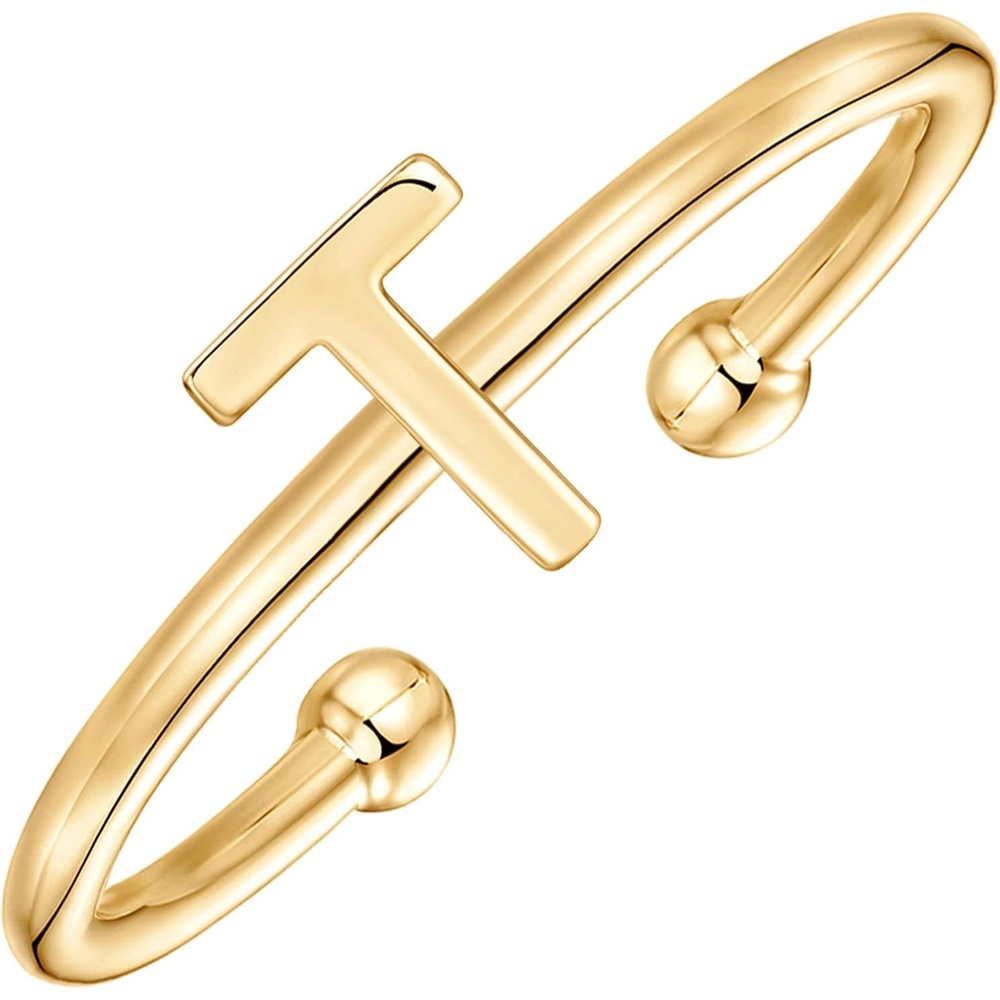 image:imagePAVOI 14K Gold Plated Initial Letter Adjustable Ring for Women Thin Initial Band Dainty Fashion Jewelry Gifts T
