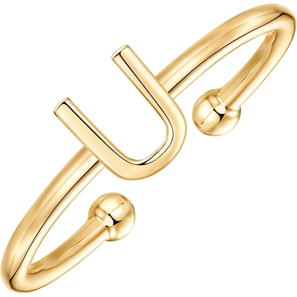 image:imagePAVOI 14K Gold Plated Initial Letter Adjustable Ring for Women Thin Initial Band Dainty Fashion Jewelry Gifts U