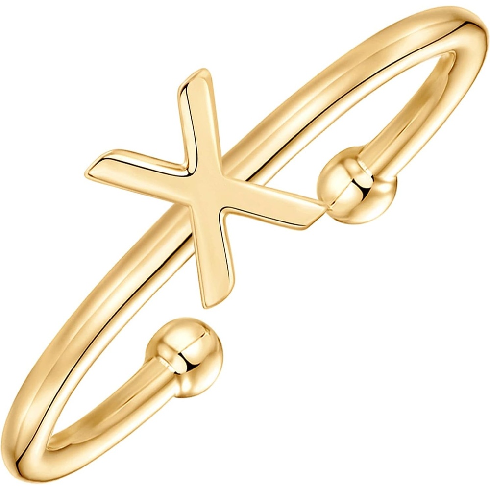 image:imagePAVOI 14K Gold Plated Initial Letter Adjustable Ring for Women Thin Initial Band Dainty Fashion Jewelry Gifts X