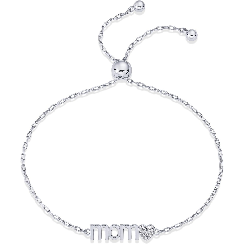image:imagePAVOI 14K Gold Plated Mom Bracelet for Women Dainty Bracelet Gift for Moms with Cubic Zirconia AccentWhite Gold