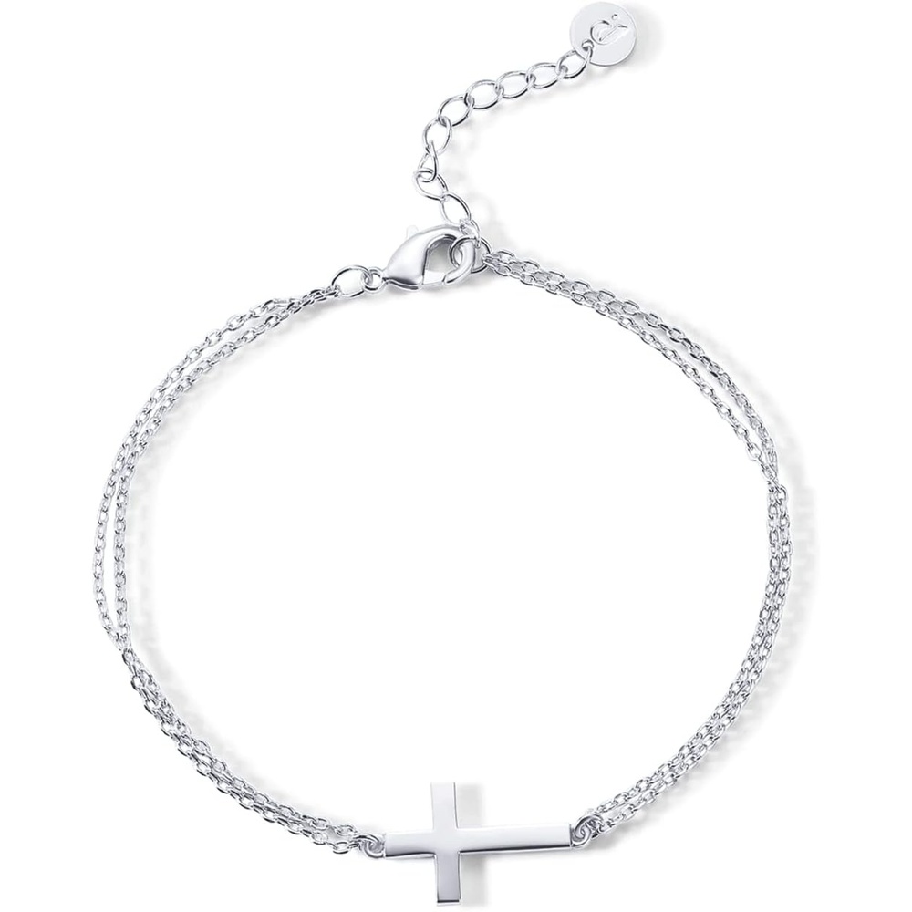image:imagePAVOI 14K Gold Plated Sideways Cross Bracelet for Women Religious Cubic Zirconia Station Bracelet Confirmation GiftWhite Gold