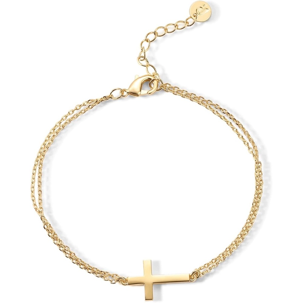 image:imagePAVOI 14K Gold Plated Sideways Cross Bracelet for Women Religious Cubic Zirconia Station Bracelet Confirmation GiftYellow Gold