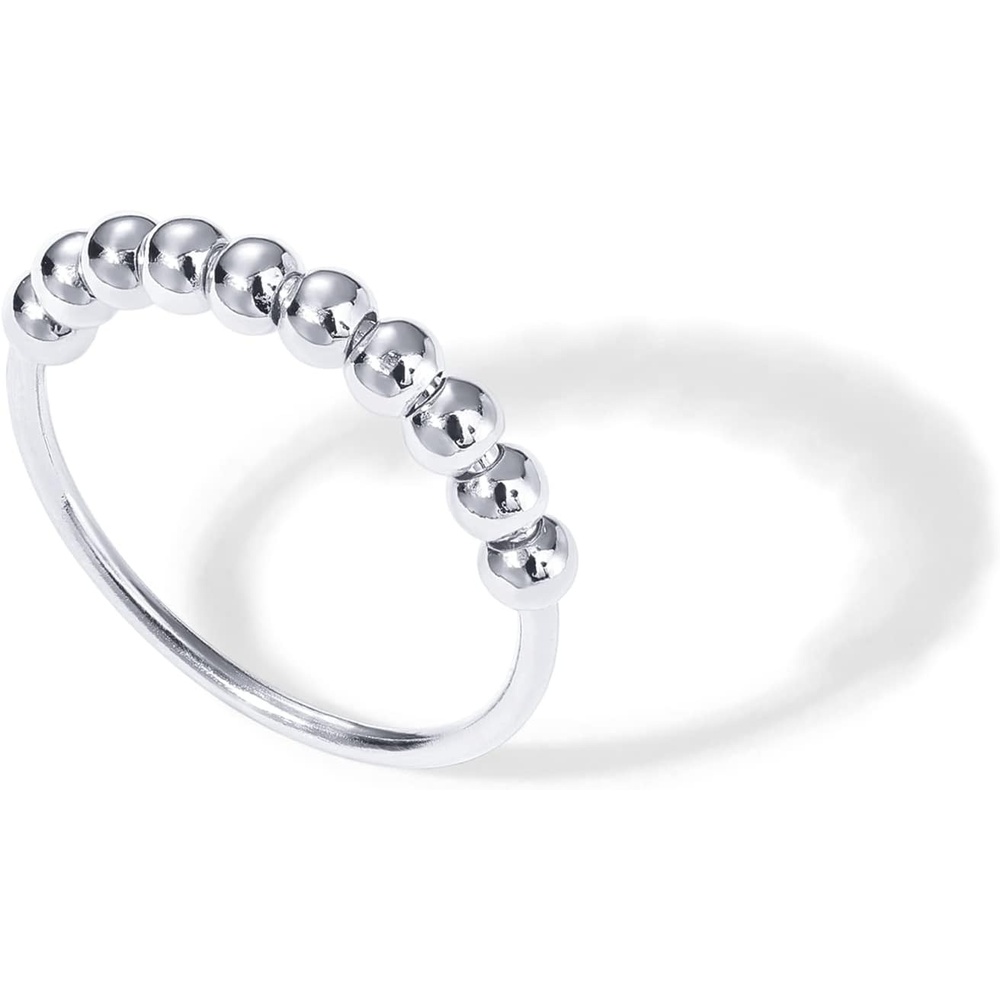 image:imagePAVOI 14K Gold Plated Spinner Anxiety Rings for Women Men Anxiety Bands with Beads Moon Star Beads Ring for WomenWhite Gold