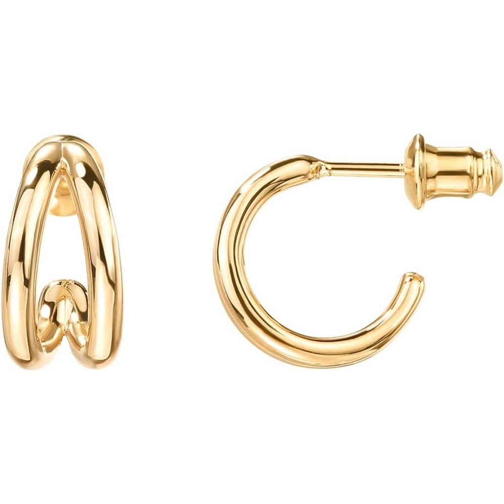 image:imagePAVOI 14K Gold Plated Split Huggie Hoop Earrings for Women  925 Sterling Silver Posts Dainty Multi Hoop Huggie Earrings  Trendy Gold JewelryVermeil  Yellow